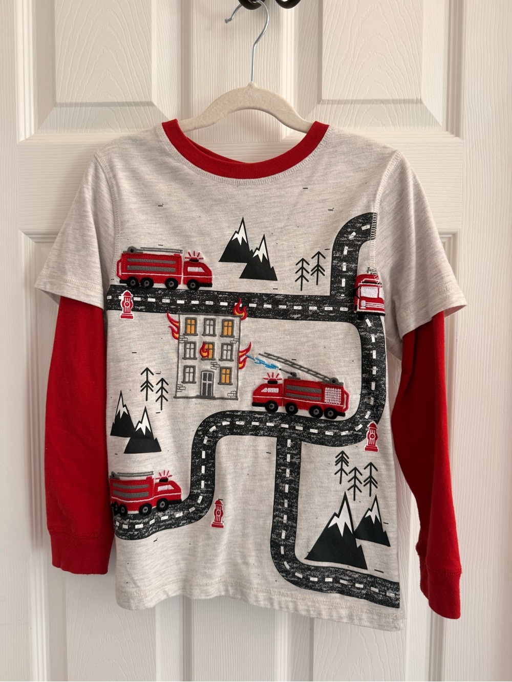 J. Khaki Red and Heather Gray Fire Truck Layered-Look Long Sleeve Tee